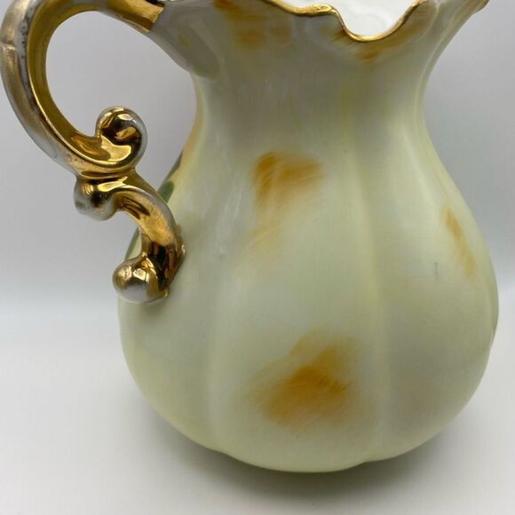 Vintage Porcelain Rose‑Pattern Pitcher with Gold Accents – Approx 6″x6.5 - Picture 5 of 8